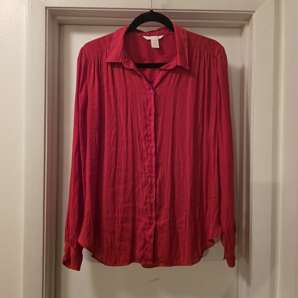 Red Women's Button-Up Blouse #03